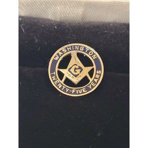 Blue Lodge 25 Years Washington Silver Toned Masonic Enamel Lapel Pin